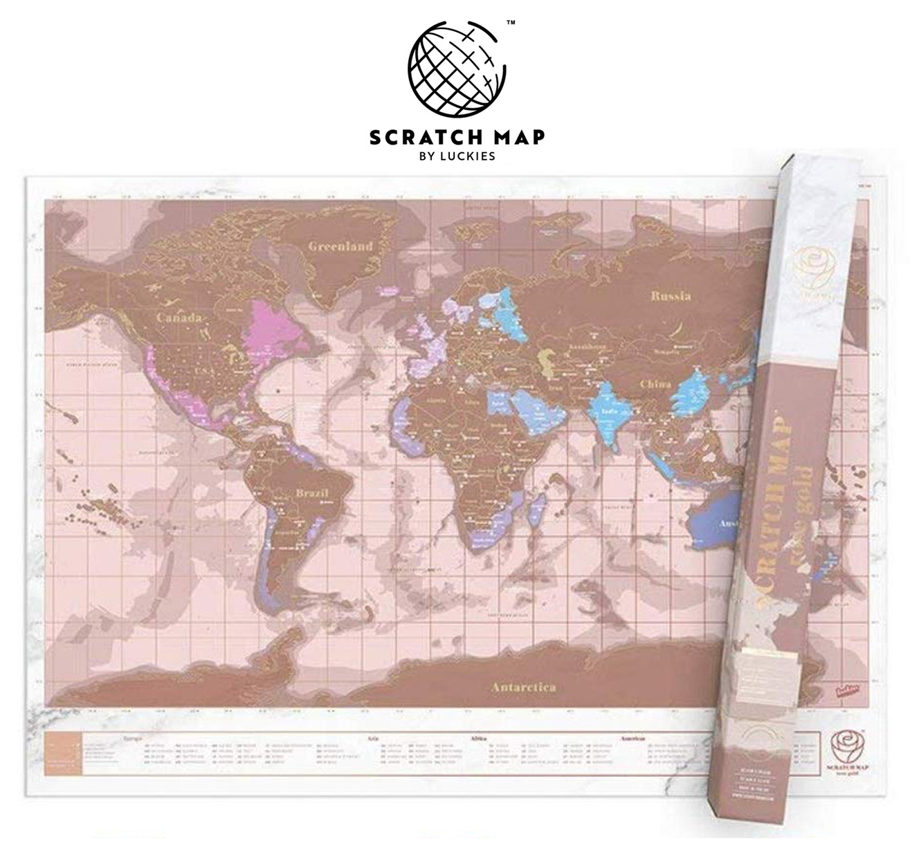 Carte du monde à gratter ROSE GOLD Scratch Map® - 5360