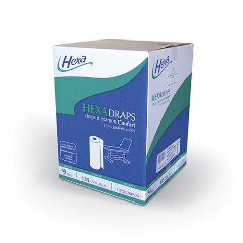 Drap d'examen confort Hexadraps 135 formats 50 x 35 cm - carton de 9 rouleaux