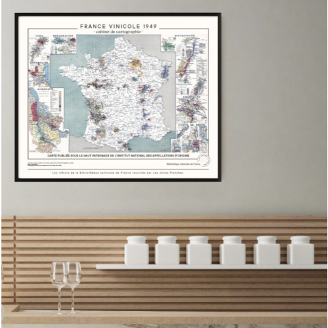 Affiche/planche Carte de France vinicole décorative vintage