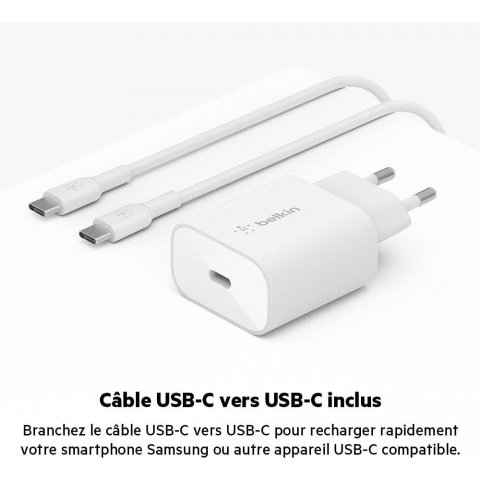 CHARGEUR SECTEUR USB-C BELKIN 25W BLANC