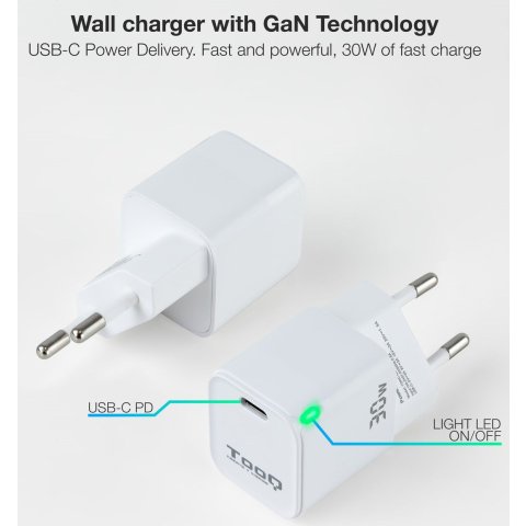 Chargeur TOOQ 30W - USB-C - blanc - TQWC-GANPD30WT