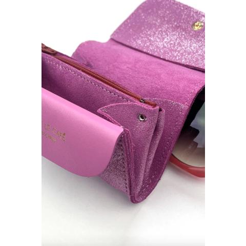 Porte monnaie en cuir pailleté Kate - Framboise