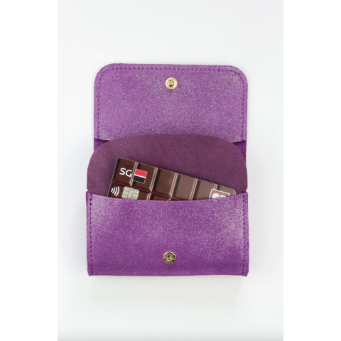 Porte monnaie en cuir pailleté Kate - violette
