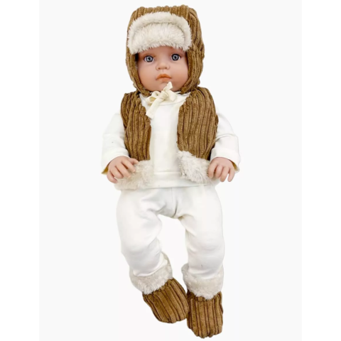 BAMBINIS – ENSEMBLE CHAPKA ET BOOTS SWANN EN GROS VELOURS HAVANE