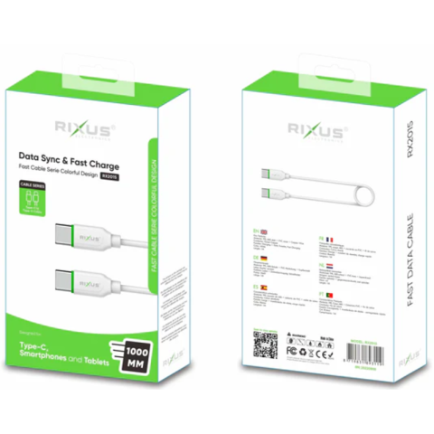 Câble USB-C USB-C Rixus RX2015, 60W Max, 1m