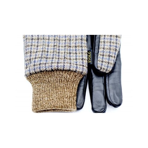 Gants tactiles / laine et cuir adulte - Saga Beige Check - EVOLG