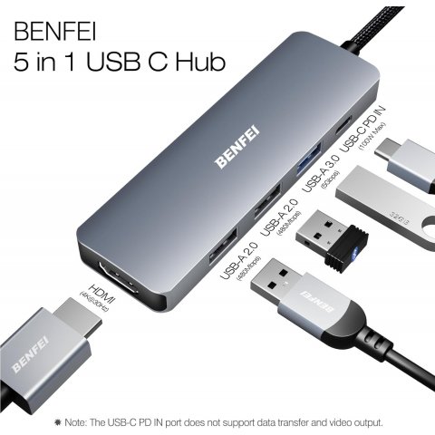 Hub USB-C 7 en 1 - HDMI / SD / 2x USB / 1x USB-C - AY-HB056-Z1