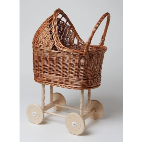LANDAU EN BOIS & OSIER MALO POUR POUPÉE MINIKANE et sa garniture écru