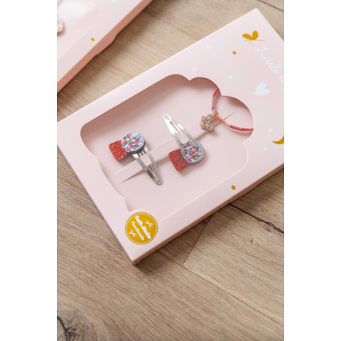 Coffret bubble gum - barrettes bubble gum et bracelet capel floret (papillon)