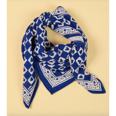 Big foulard Damier bleu MAISON AUGUSTIN