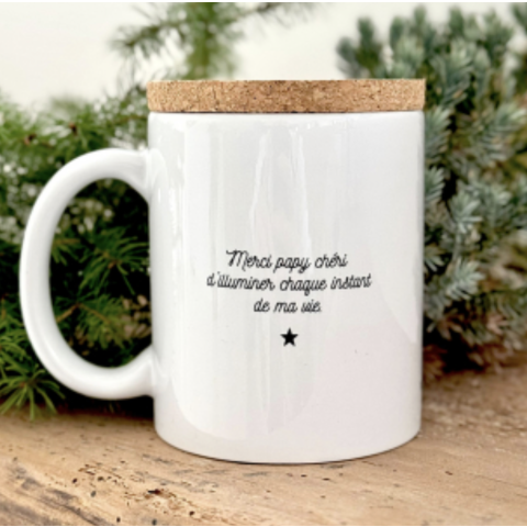 Mug avec couvercle en liège "JOYEUX NOËL PAPY CHERI"