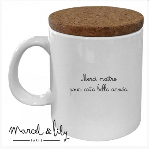 Mug Couvercle en Liège "PAUSE CAFE DE MON MAÎTRE D'ECOLE"