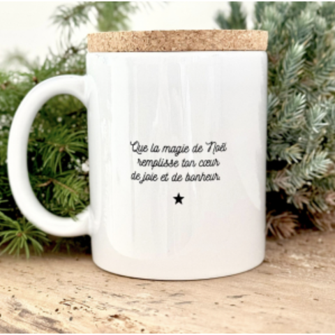 Mug avec couvercle en liège "JOYEUX NOËL PARRAIN ADORE"