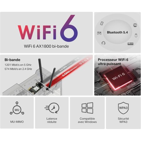 Carte WiFi MERCUSYS MA70XE - AX1800 WiFi 6 Bluetooth 5.4 PCI-E