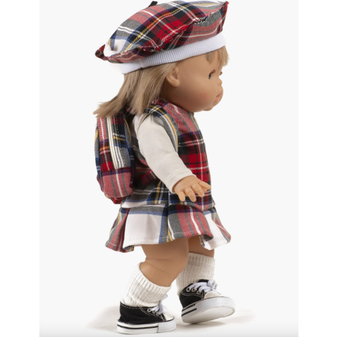 Sac à dos Théo pour poupée à carreaux Tartan écru MINIKANE