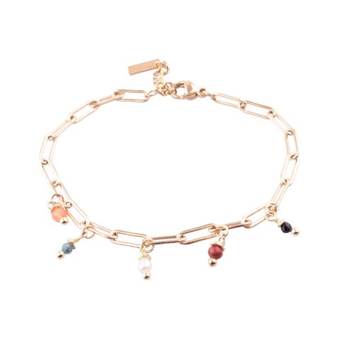 Bracelet acier doré chainette et petites perles multicolores