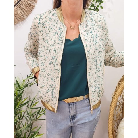 Bombers femme écru et vert mi-saison léger Marthe