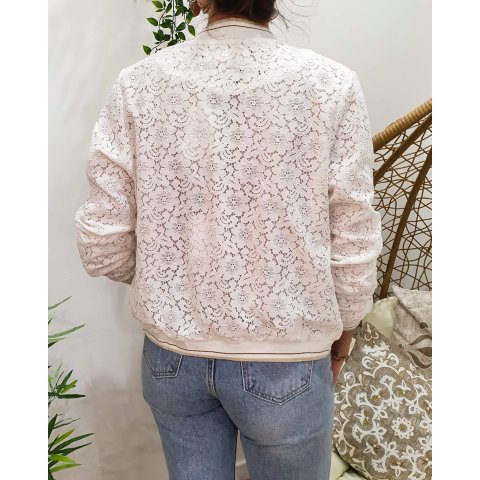 Bombers femme écru dentelle floral mi-saison léger