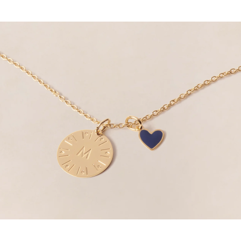 Médaillon Cœur Manon en émail bleu et or fin 24 carats - émoi émoi