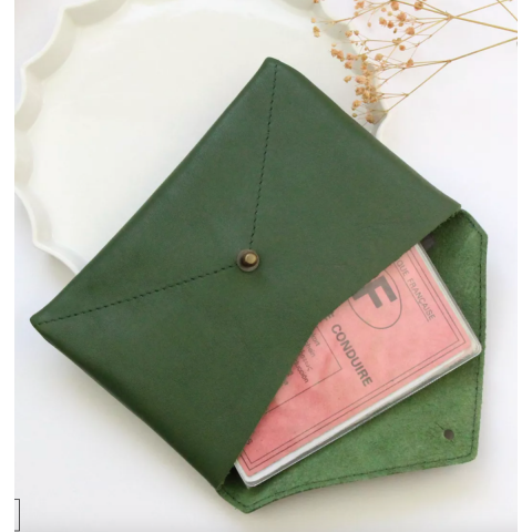 Pochette enveloppe en cuir Hirondelle - agave