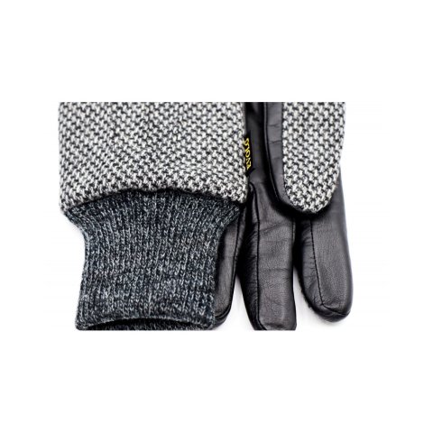 Gants tactiles / laine et cuir adulte - Saga Crossed Gray - EVOLG