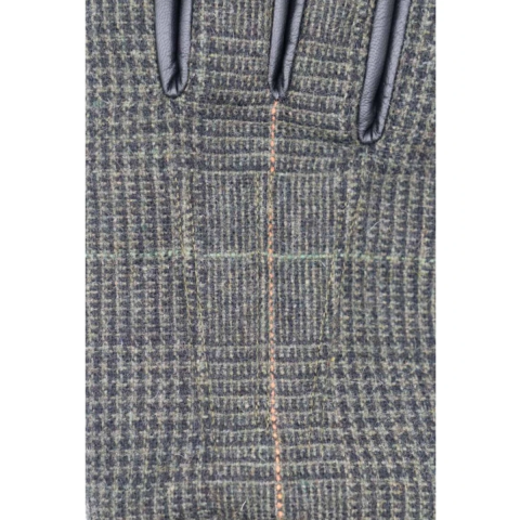 Gants tactiles / laine et cuir adulte - Saga Khaki Check - EVOLG
