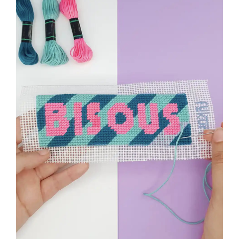Kit Canevas complet FUKURI 5,5x15 cm - BISOUS - Marque-page