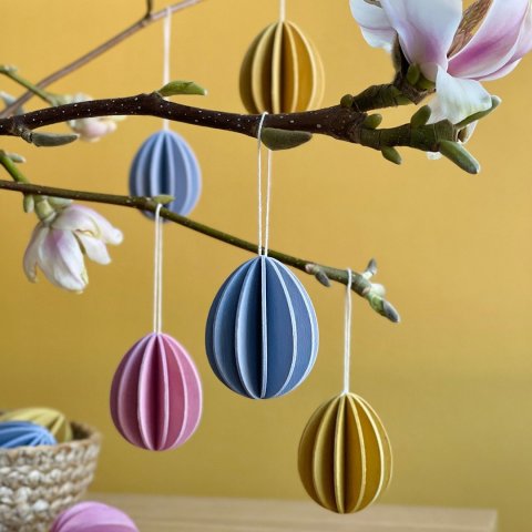 Oeufs de Pâques décoratifs en bois 4,5 cm - Rose Bleu Jaune - lot de 6 - Kit 3D à assembler