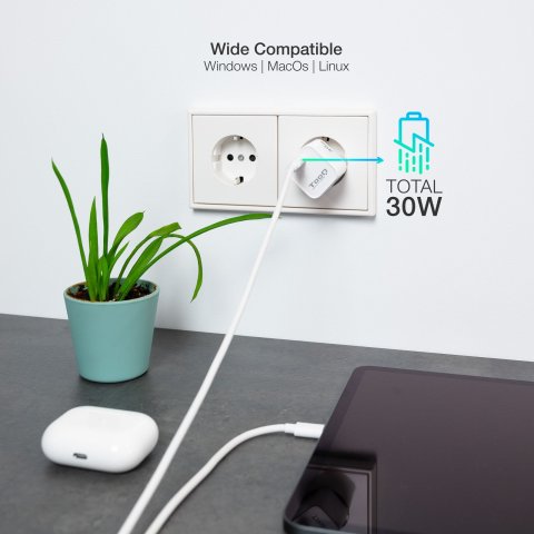 Chargeur TOOQ 30W - USB-C - blanc - TQWC-GANPD30WT