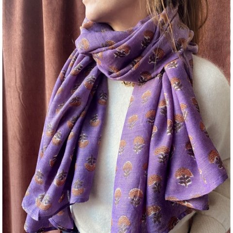 Foulard laine et coton Anisha Florets Purple - APACHES