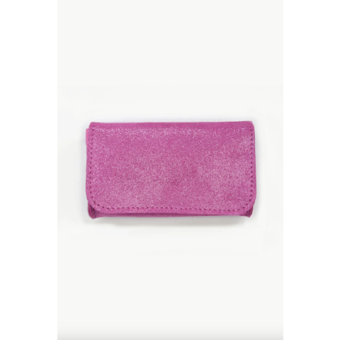 Porte monnaie en cuir pailleté Kate - Framboise
