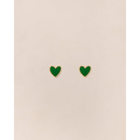 Boucles d'oreilles coeur Céleste émoi émoi - émail vert et or fin 24 carats