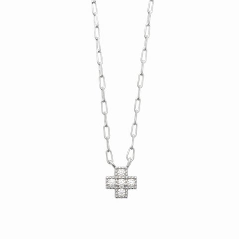 Collier croix argent rhodié & brillants