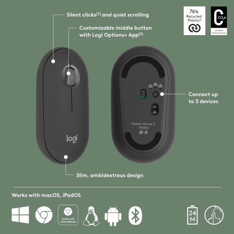 Souris LOGITECH Pebble Mouse 2 M350s - TONAL GRAPHITE, bluetooth