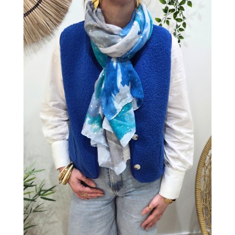 Foulard femme fleurs aquarelle et dorures