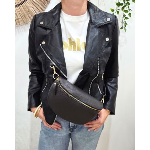 Sac banane femme cuir effet craquelé bandoulière