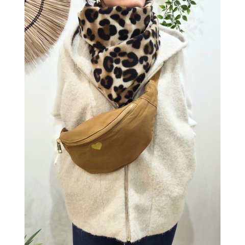 Sac banane femme coton coeur brodé doré