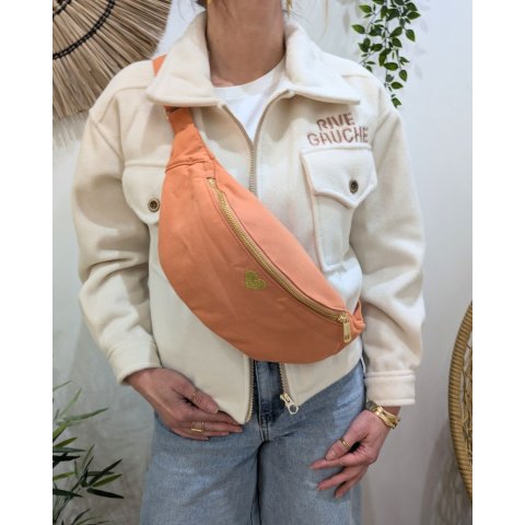 Sac banane femme coton coeur brodé doré