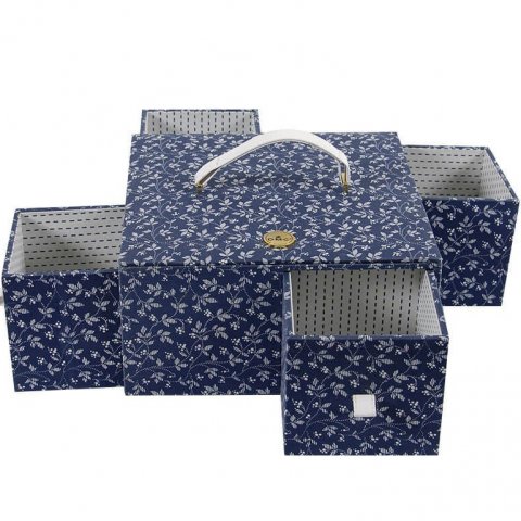 Boîte à couture avec compartiments - Fleurs Bleues DMC