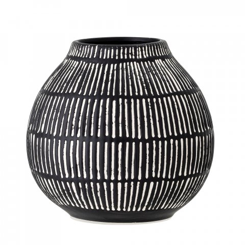 Vase rond en grès noir rayé blanc, BLOOMINGVILLE, modèle Elveda