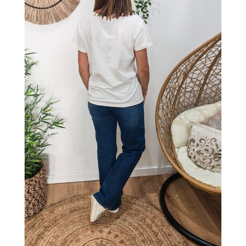T-Shirt femme blanc broderie bichette marron