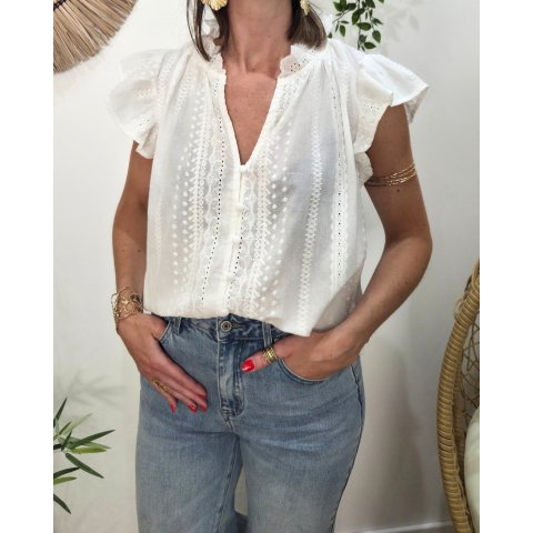 Blouse femme brodée Arsinoé blanc fluide chic