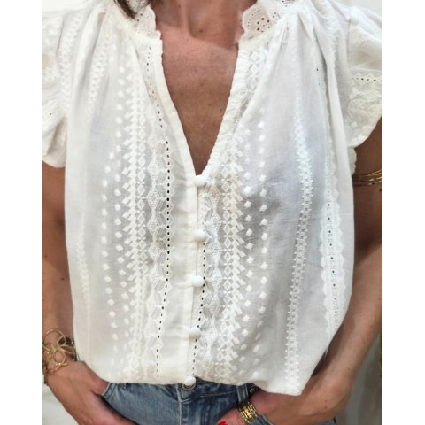 Blouse femme brodée Arsinoé blanc fluide chic
