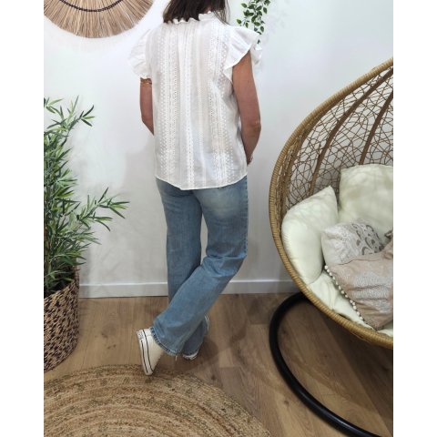 Blouse femme brodée Arsinoé blanc fluide chic