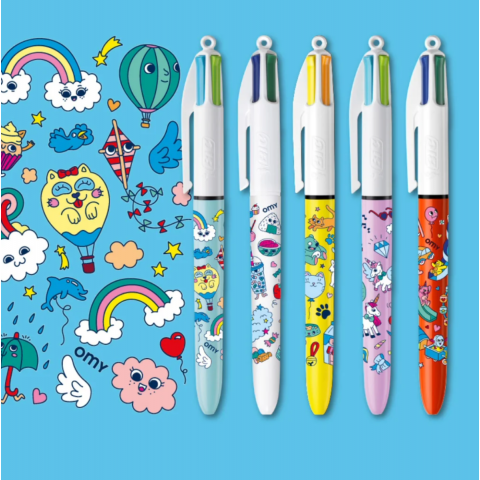 Coffret de 5 stylos BIC 4 couleurs x OMY - Kawaii