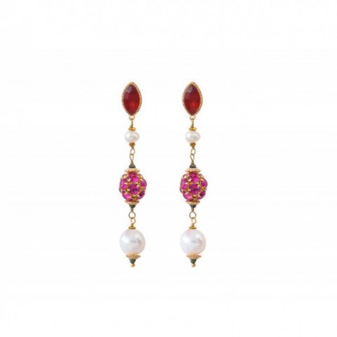 Boucles d'oreilles cristaux rose fuchsia et grenat- SATELLITE
