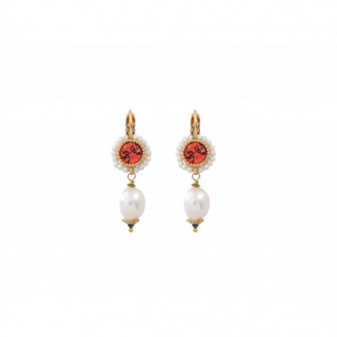 Boucles d'oreilles cristal rose et perles- SATELLITE