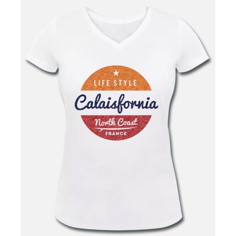 T-shirt CALAISFORNIA Blanc Col V