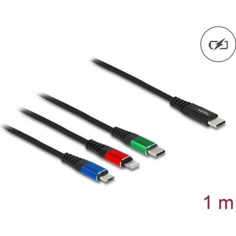 Delock Câble de charge USB 3 en 1 USB Type-C™ vers Lightning™ / Micro USB / USB Type-C™ - 86596