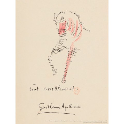 Calligramme d'Apollinaire "Tout terriblement"  - impression d'art sur papier "aquarelle"